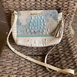 Brahmin Cream and Blue Crocodile Embossed Crossbody Bag